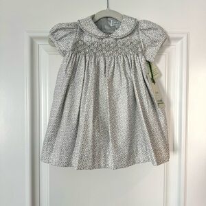 NWT Isabel Garreton Silver Leaf Smock Dress, Size 12 Months